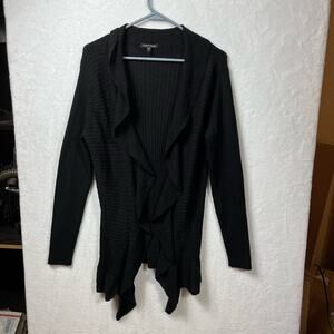 Eileen Fisher Women 100% Wool Open Front Cardigan Black Medium EUC